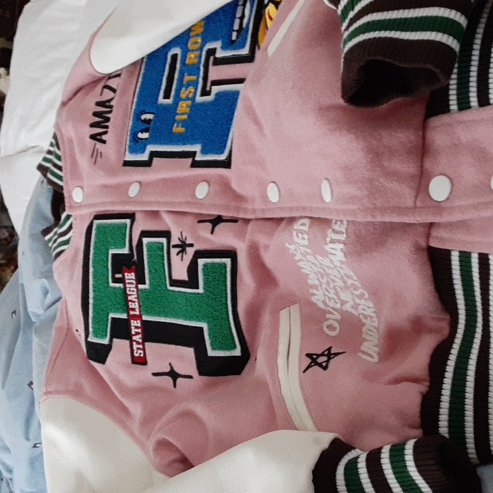 First Row Unisex Varsity Pink Jacket Sz M